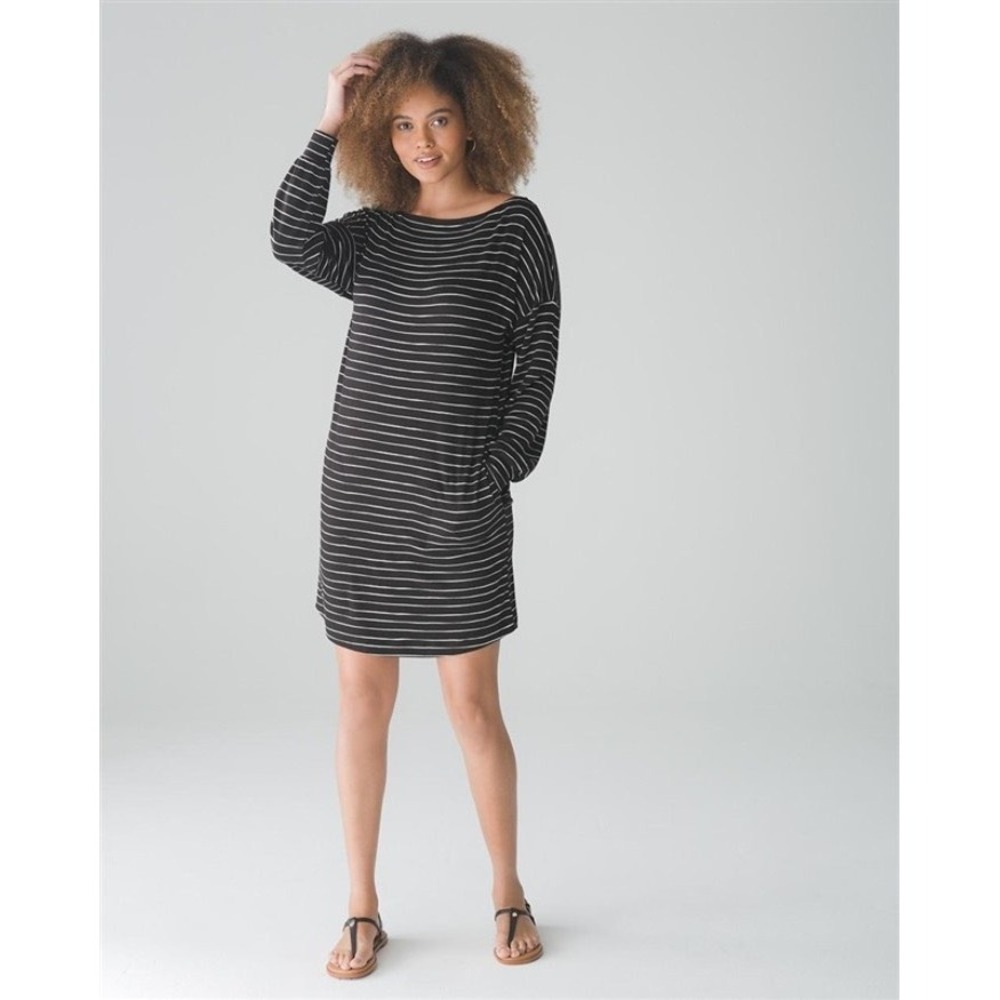 Soma Dress M Weekend Dress Striped Long Sleeve Jersey Knit Lounge Tunic